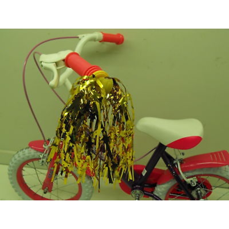PAIR GIRLIE BIKE GOLD HANDLEBAR STREAMERS / TASSELS IDEAL GIFT FOR ANY GIRLS CYCLE OR TRICYCLE