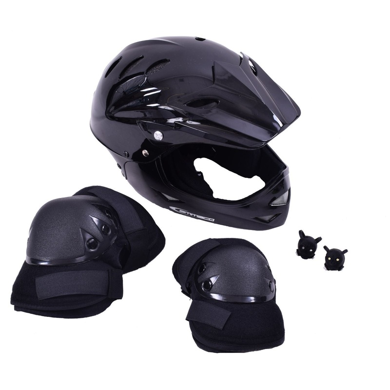 BLACK SERIES BMX BIKE RIDERS PACK: FULL FACE HELMET, PADS, SKULL LED LIGHT