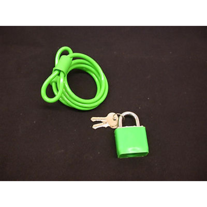 BIKE LOCK BARGAIN NEON GREEN HIGHLY VISIBLE PADLOCK & 600mm (24) SECURITY CABLE