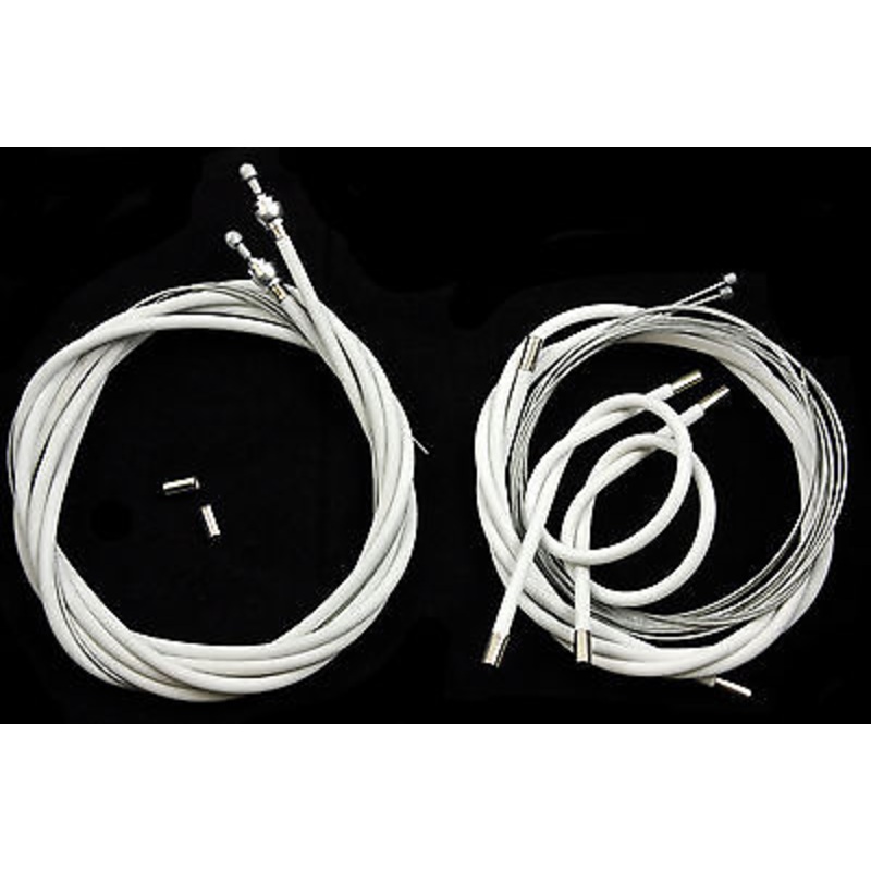 BESPOKE TAILOR MADE VINTAGE RACING BIKE RIBBED GEAR-BRAKE CABLE SET WHITE NOS