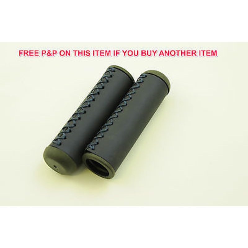 PAIR OF DARK BLUE HAND STITCH LOOK 90mm BIKE CYCLE BICYCLE HANDLEBAR GRIPS
