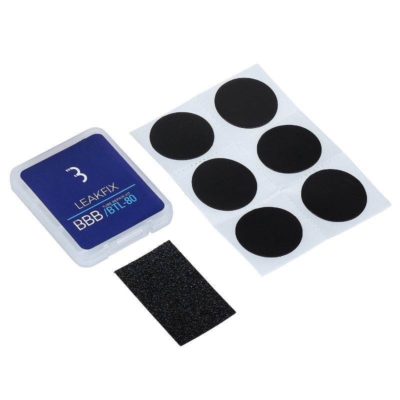 BBB – LeakFix Repair Kit|BBB ‘LEAKFIX’ ADHESIVE PUNCTURE KIT (6 Patches)|BBB ‘LEAKFIX’ ADHESIVE PUNCTURE KIT  50pcs DISPLAY BOX