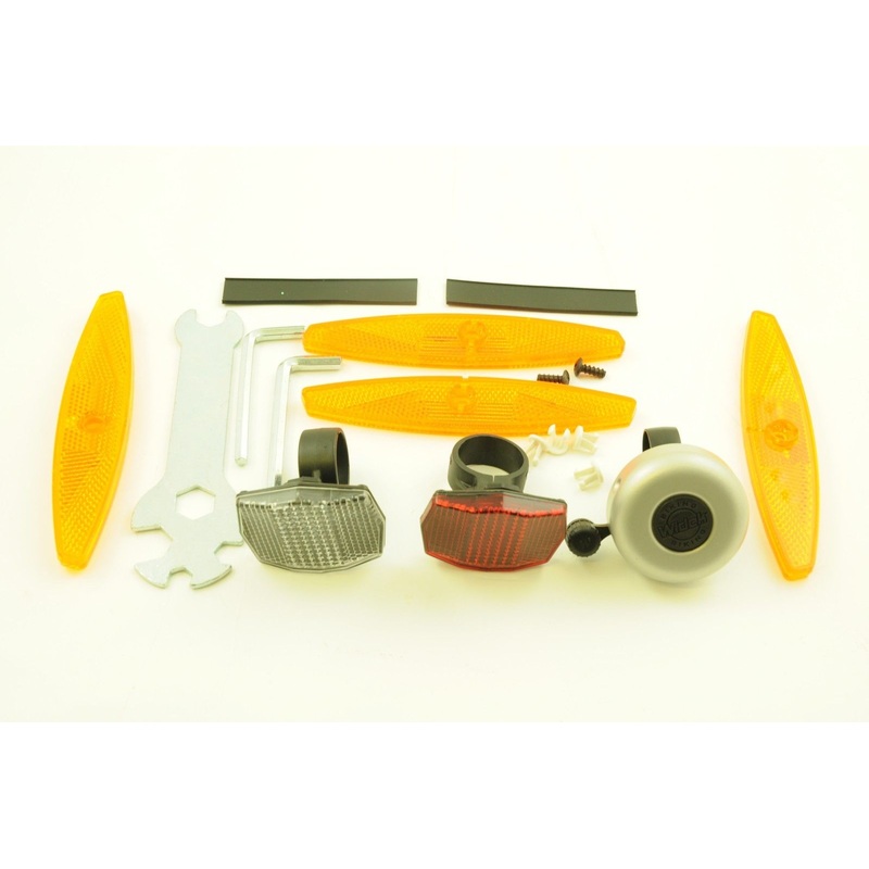 BIKE SAFETY KIT,FULL REFLECTOR SET FRONT,REAR & WHEELS & BELL FREE TOOL SET