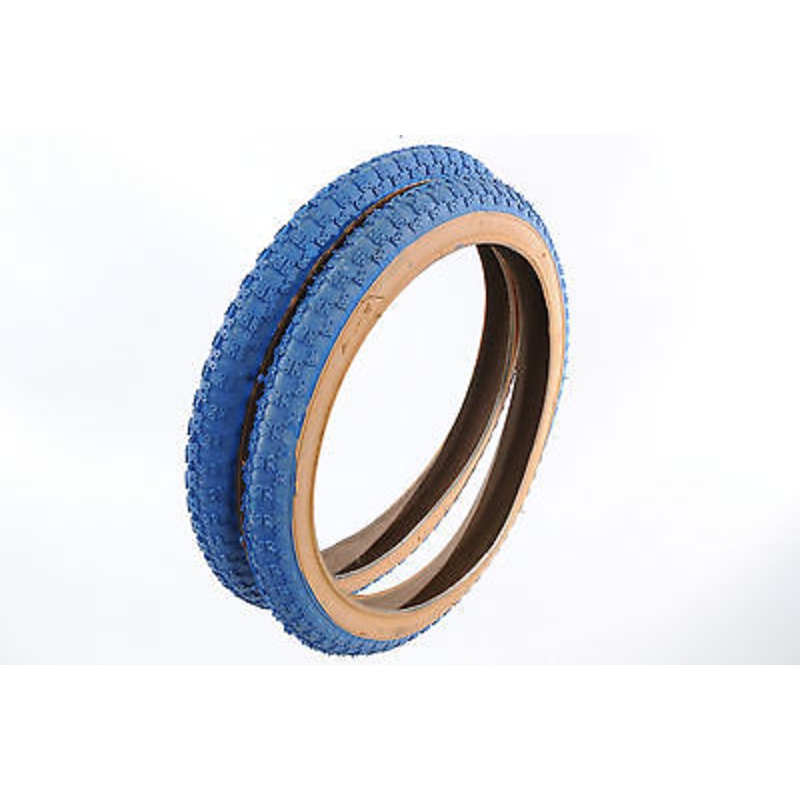 PAIR RALEIGH BURNER-OLD SCHOOL BMX 20 x 2.125 BLUE AMBERWALL COMP III TYPE TYRES