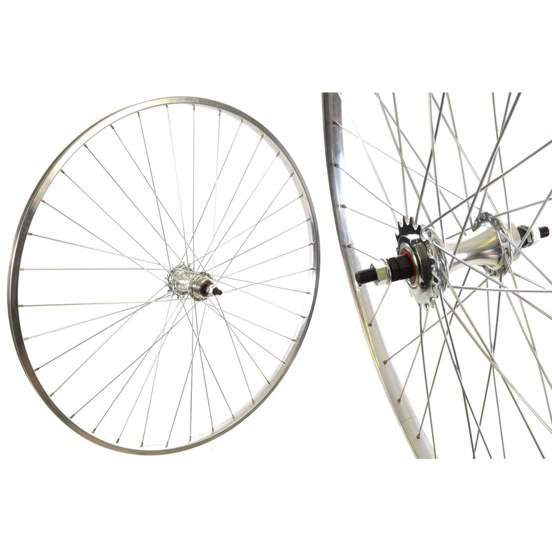 27 x 1 1-4 FLIP FLOP FIXIE REAR WHEEL,CHROME LOOK ALLOY RIM WITH 16 TEETH COG