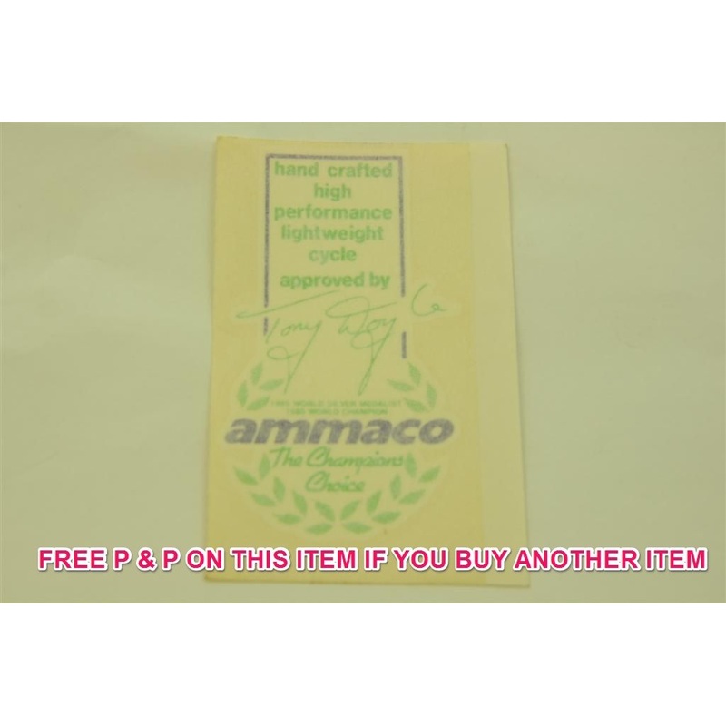 AMMACO TONY DOYLE CHAMPIONS CHOICE RACING BIKE 80s TRANSFER,STICKER IN GREEN