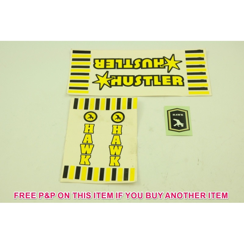 OLD SCHOOL HAWK HUSTLER BIKE TRANSFER-DECAL SET GENUINE 80s MADE NEW OLD STOCK