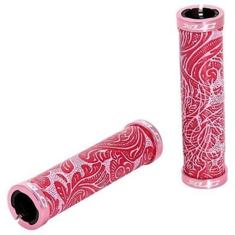 XLC LIFESTYLE HERITAGE BIKE HANDLEBAR GRIPS DOUBLE LOCK ON PINK RED ENGRAVE LOOK