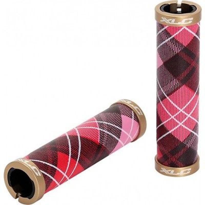 XLC LIFESTYLE HERITAGE BIKE HANDLEBAR GRIPS DOUBLE LOCK ON PINK TARTAN GOLD END