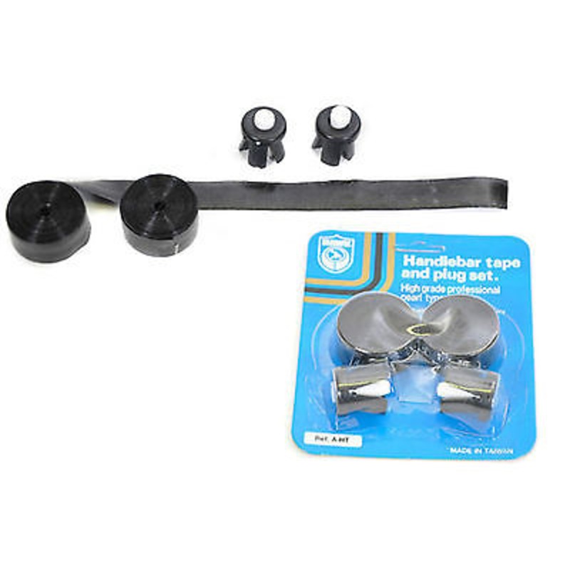 HANDLEBAR TAPE & PLUG SET SHINEY BLACK 80’s for 60’s,70’s,80s RACER,SPORTS FIXIE