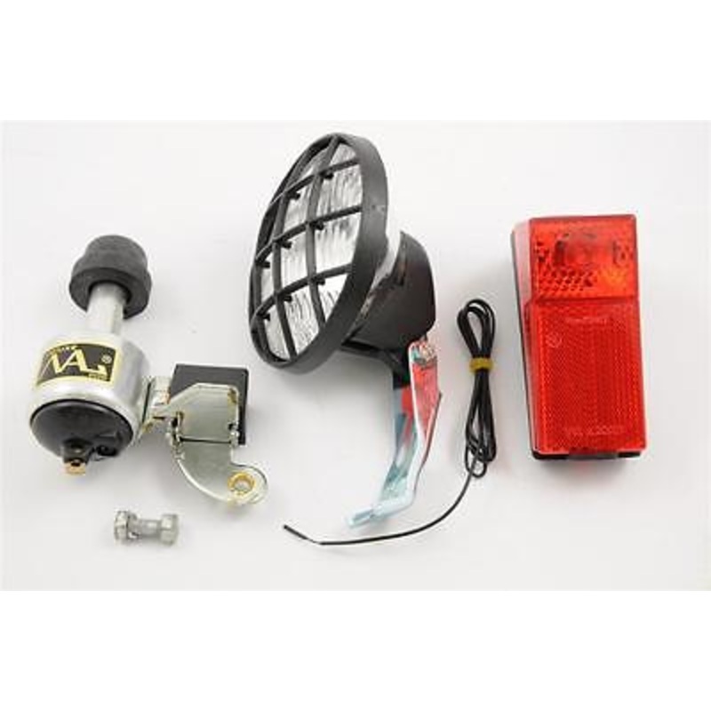 BICYCLE DYNAMO LIGHTING SET COMPLETE FRONT FORK MOUNTING RARE MODEL NOS