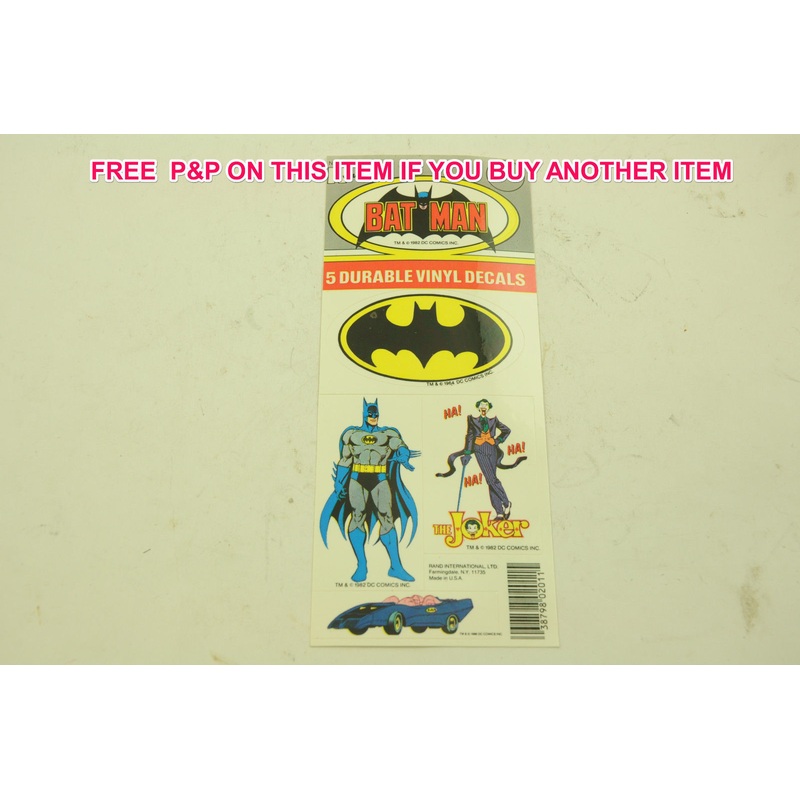 5 PIECE BATMAN VINYL DECAL STICKER (TRANSFER)MADE IN THE 1980s COLLECTORS ITEM