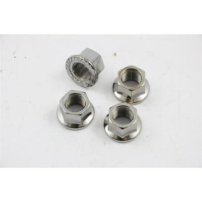 BMX FREESTYLE 14mm AXLE WHEEL NUTS SET OF 4 ,TWO PAIRS FLANGED NUTS CHROME NEW