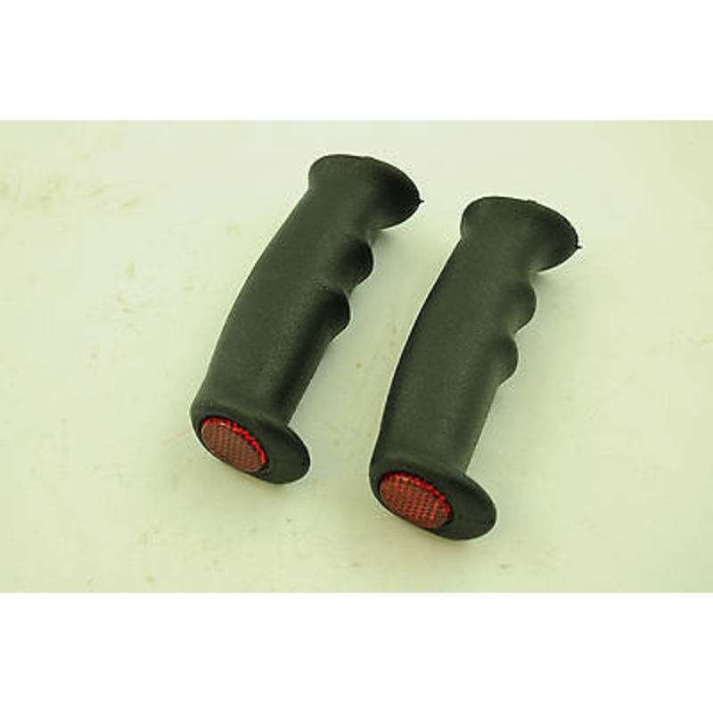 HERRMANS 110mm BIKE HANDLEBAR CYCLE GRIPS BLACK WITH RED SAFETY REFLECTORS NEW
