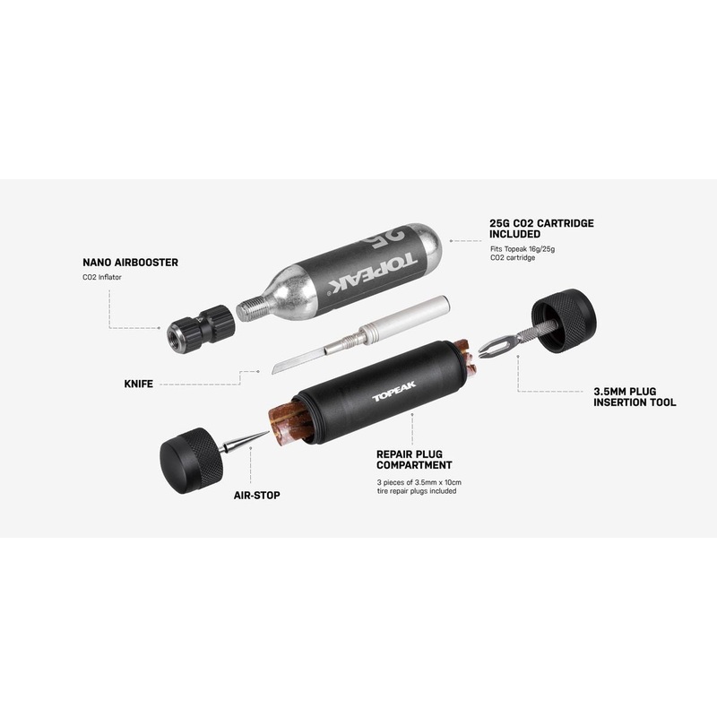 Topeak Tubipod Max|Topeak Tool Tubipod Max strap mount w/Tubi Pod, mini knife, Nano AirBooster, one 25g CO2 cartridge