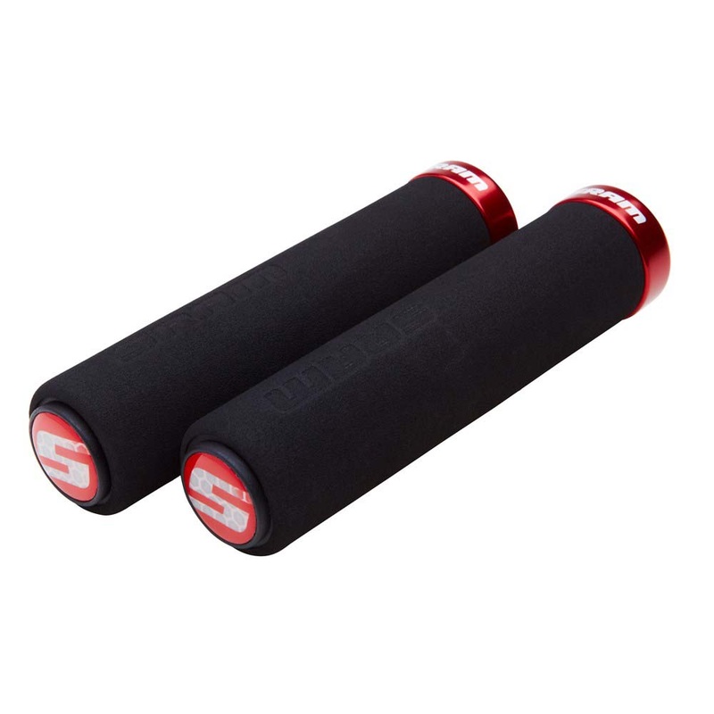 Sram Locking Grips Foam|SRAM Locking Grips Foam 129mm Black with Single Black Clamp and End Plugs|SRAM Locking Grips Foam 129mm Black with Single Red Clamp and End Plugs