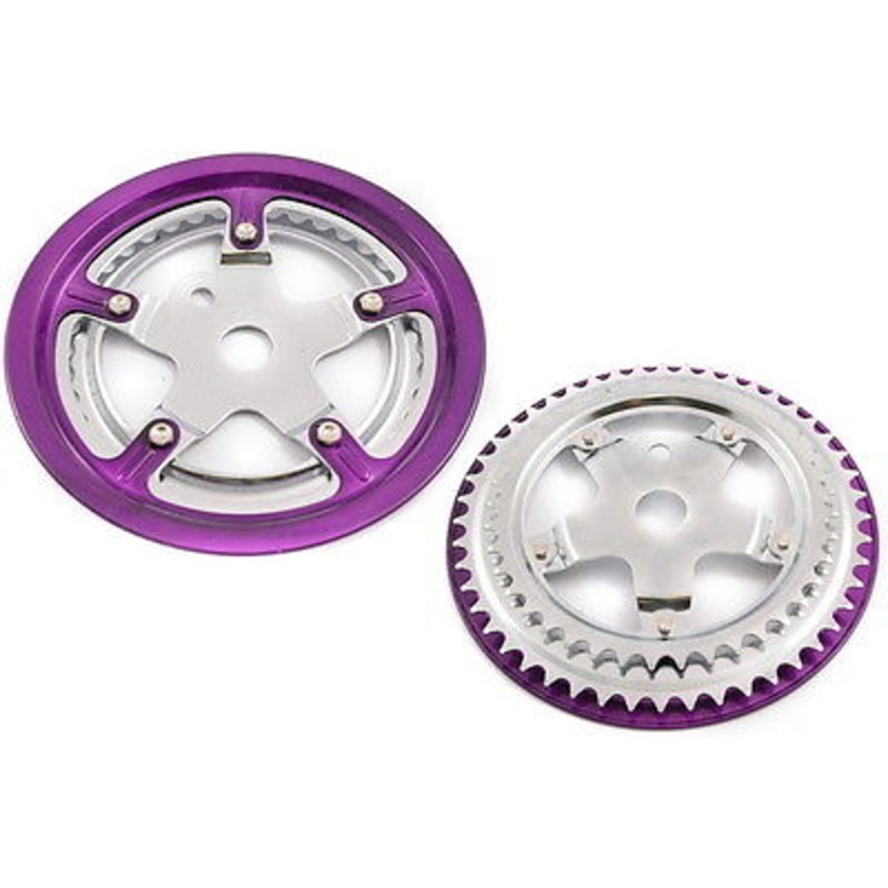ONE PIECE 3-32 DOUBLE CHAINRING (CHAINWHEEL ) WITH PURPLE GUARD 40-48 TEETH NOS