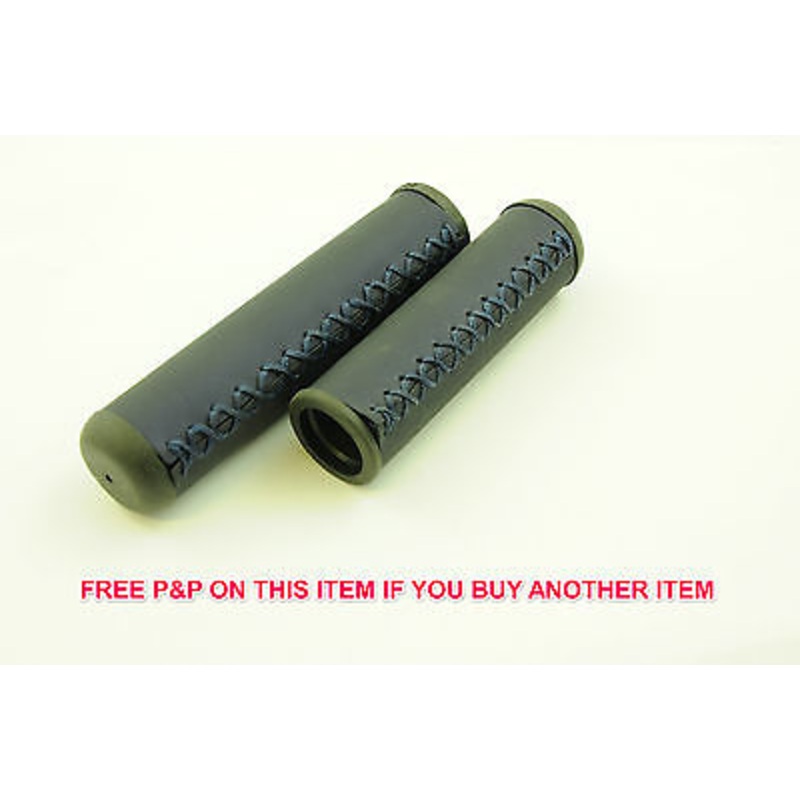 MIXED SIZE 120mm + 90mm PAIR DARK BLUE HAND STITCH LOOK HANDLEBAR GRIPS