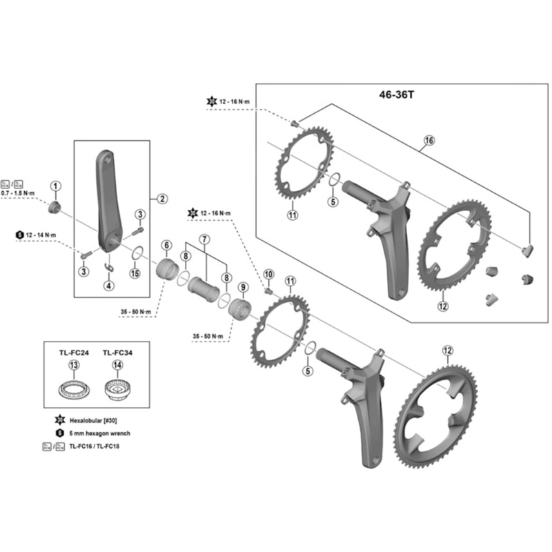 Shimano Spares FC-R9200 fixing bolt and cover set, M8 x 10.1 mm, for 46-36T