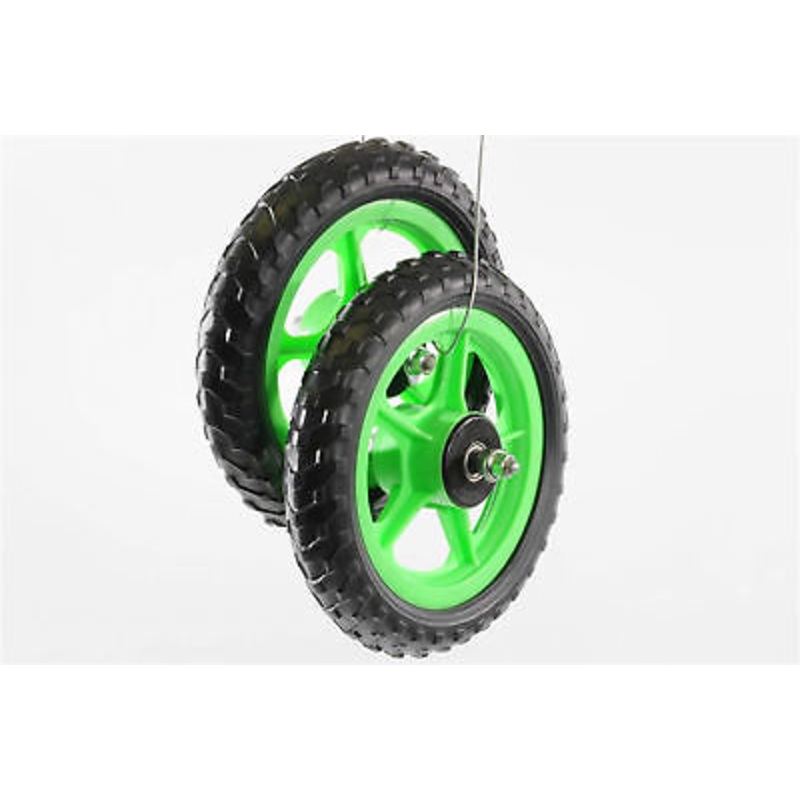 TWO 10(250mm ) GREEN MAG WHEELS WITH PU TYRES FOR SCOOTERS,GO KARTS,TROLLEYS