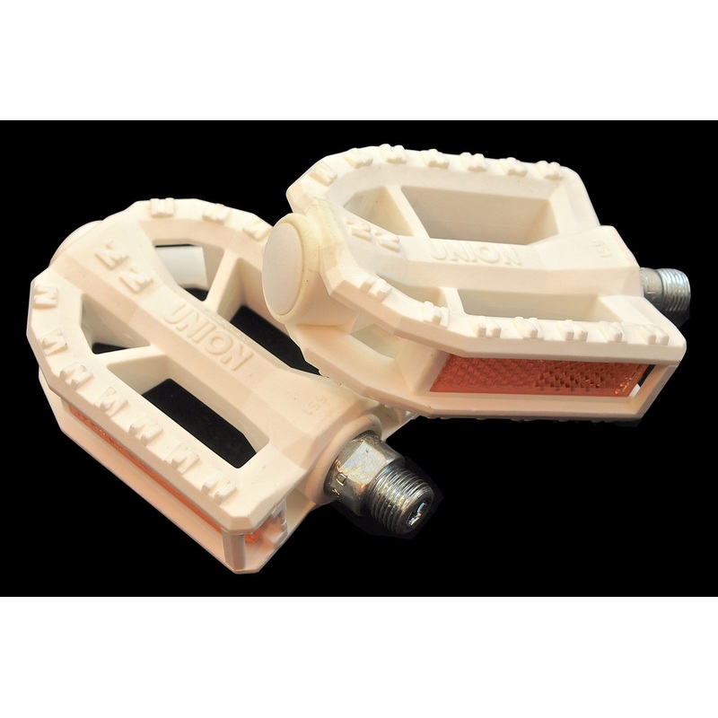 PAIR WHITE BIKE PEDALS TOP BRAND UNION 9-16 JUNIOR MEDIUM SIZE 70mm x 90mm NEW