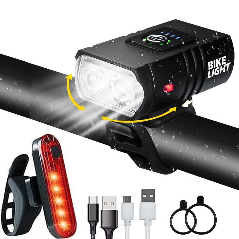 Night Riding Waterproof Bicycle Light USB Rechargeable Digital Power Display LED Flashlight Bicycle Headlight