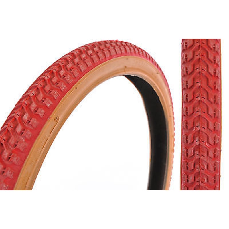 PAIR (2) OLD SCHOOL BMX 20×1.75 SNAKE BELLY TYRES RED WITH AMBERWALL RARE NEW