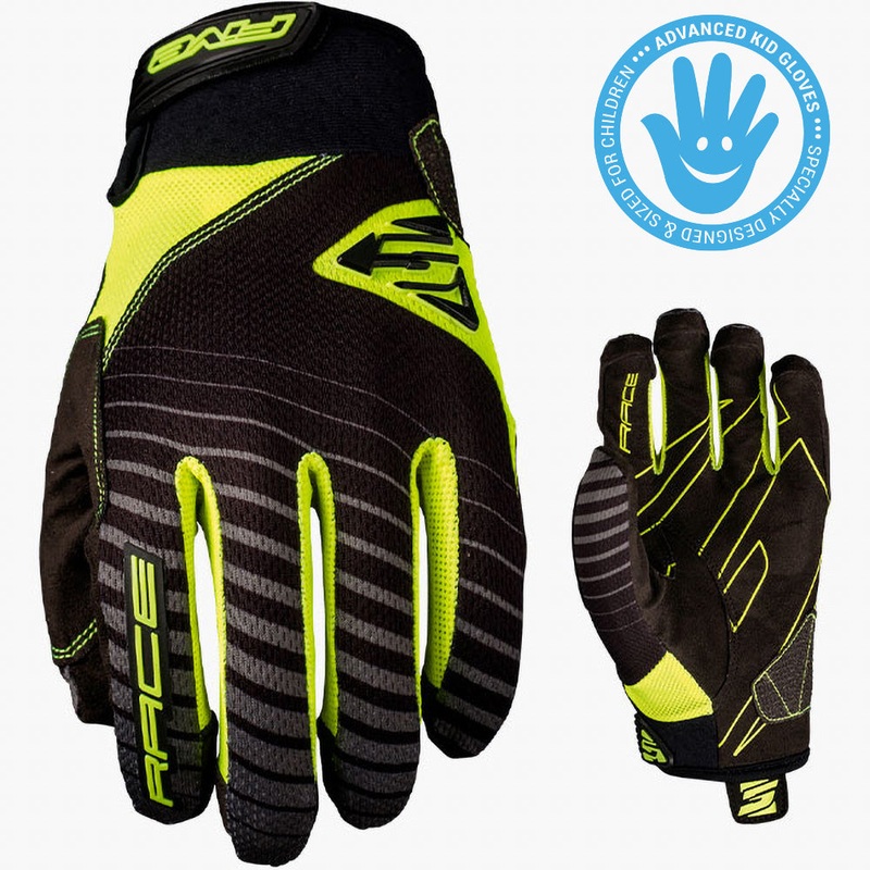 FIVE RACE BMX Gloves – Kids.|FIVE Race Kids BMX Kids Gloves Fluro/Yellow XS|FIVE Race Kids BMX Kids Gloves Fluro/Yellow S|FIVE Race Kids BMX Kids Gloves Fluro/Yellow M|FIVE Race Kids BMX Kids Gloves Fluro/Yellow L|FIVE Race Kids BMX Gloves Black/White S|F