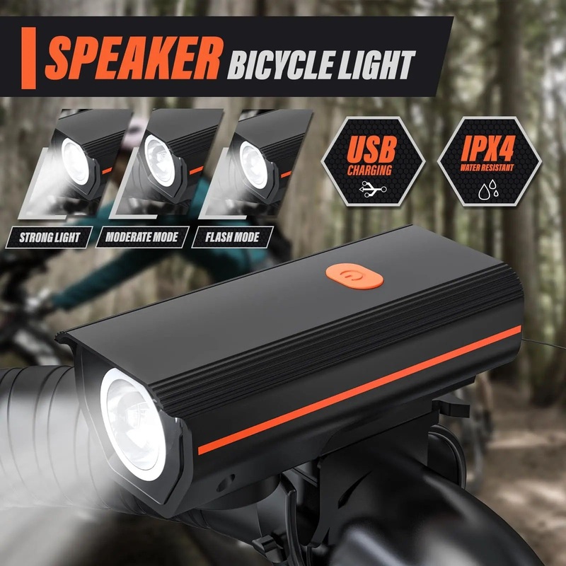 Bright Outdoor Waterproof USB Rechargeable LED Cycling Bike Light with 120dB Horn Speaker Bicycle Front Light