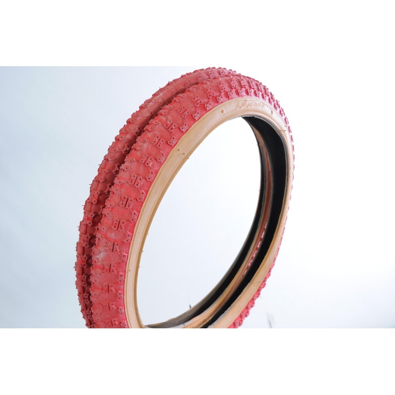 PAIR RALEIGH BURNER-OLD SCHOOL BMX 20 x 2.125 RED AMBER WALL COMP III TYPE TYRES