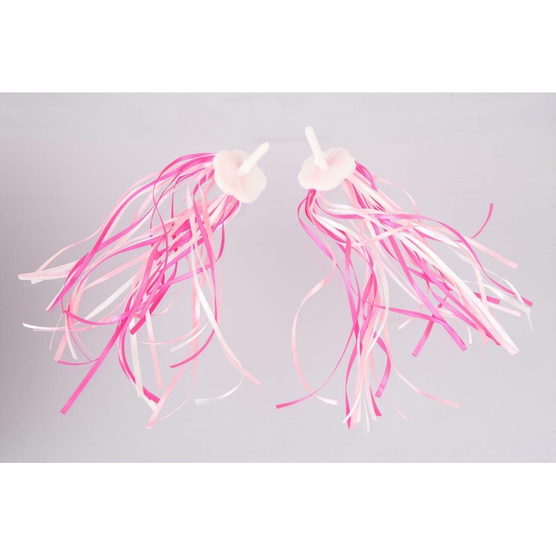 Pair Kids Pink And White Bicycle Handlebar Tassels Streamers Ribbons