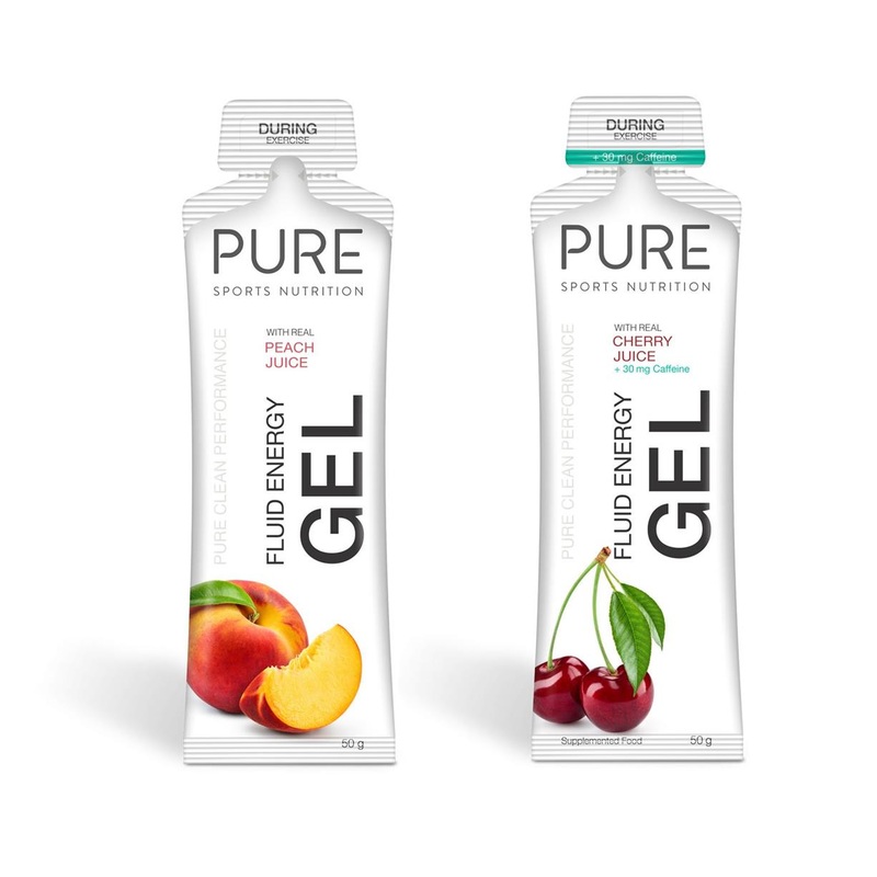 Pure – 50g Fluid Energy Gels|PURE – FLUID ENERGY GEL – 8 GEL SAMPLE PACK|PURE – FLUID ENERGY GEL APPLE PIE 59g (BOX 18)|PURE – FLUID ENERGY GEL COLA + CAFFEINE 50g (BOX 18)|PURE – FLUID ENERGY GEL CHERRY + CAFFEINE 50g (BOX 18)|PURE – FLUID ENERGY GEL LEM
