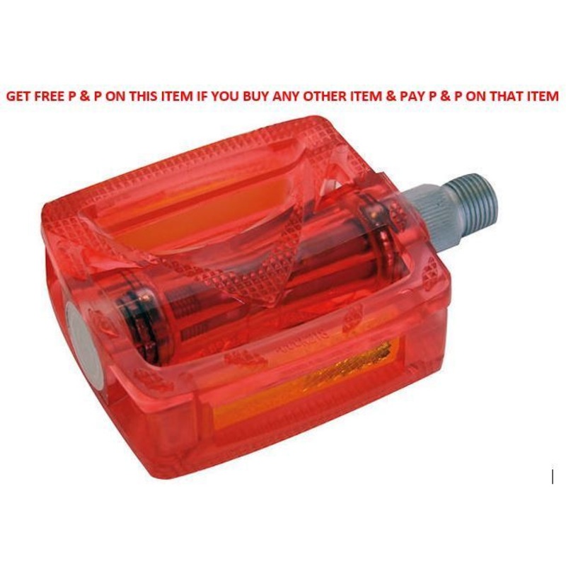 PAIR TRANSPARENT RED CHILDREN’S BIKE PEDALS 9-16 COTTERLESS – COTTERED CRANKS