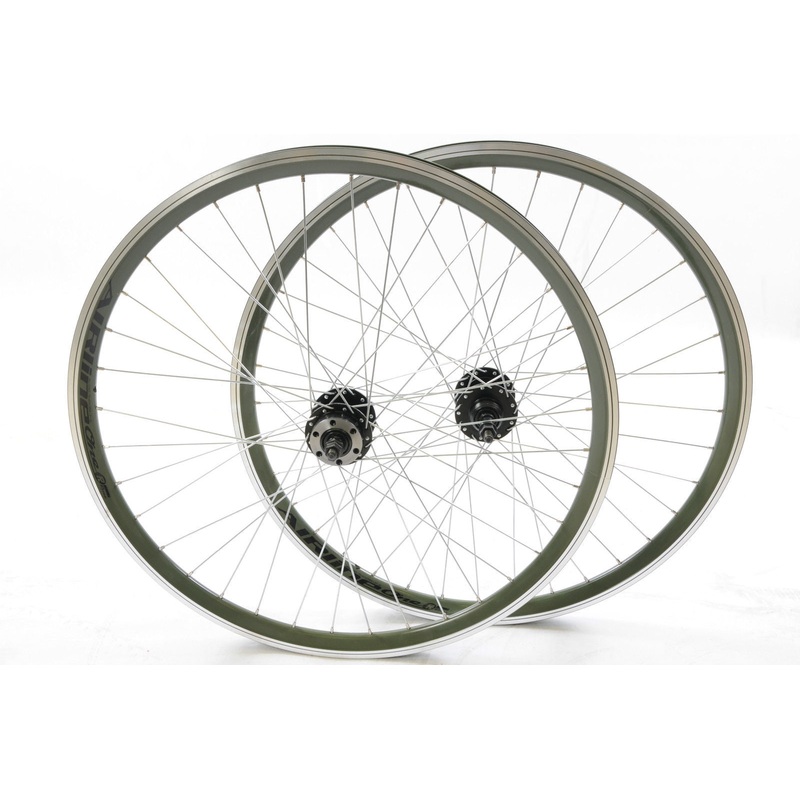 PAIR WHEELS 26 MTB DISC BRAKE HUB GREEN AIRLINE DOUBLE WALL RIMS MULTISPEED