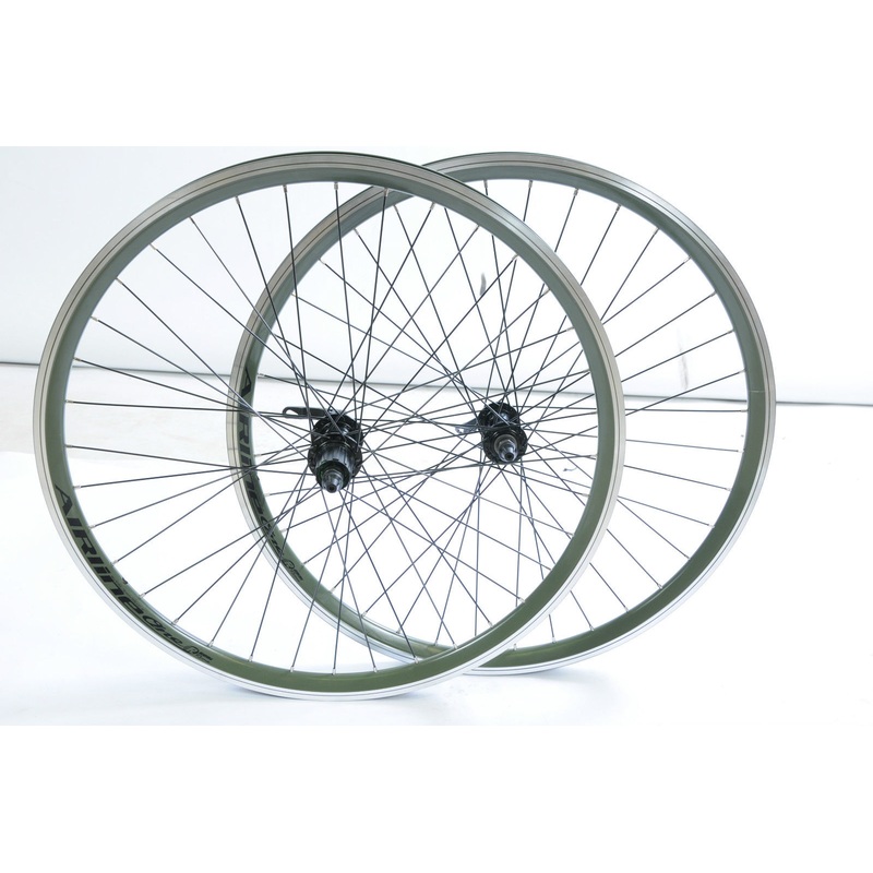 PAIR 26 8-9 CASSETTE HUB BIKE WHEELS GREEN AIRLINE DOUBLE WALL RIMS 559 x 21