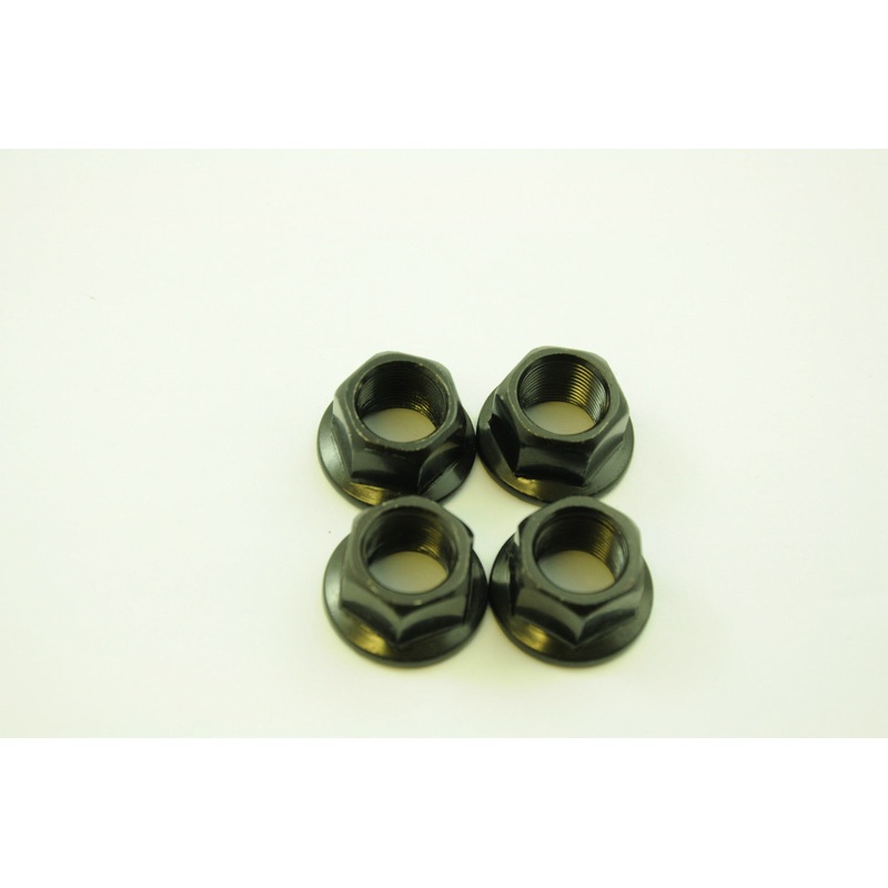BMX FREESTYLE 14mm AXLE SPINDLE WHEEL NUTS SET OF 4 TWO PAIR FLANGED NUTS BLACK
