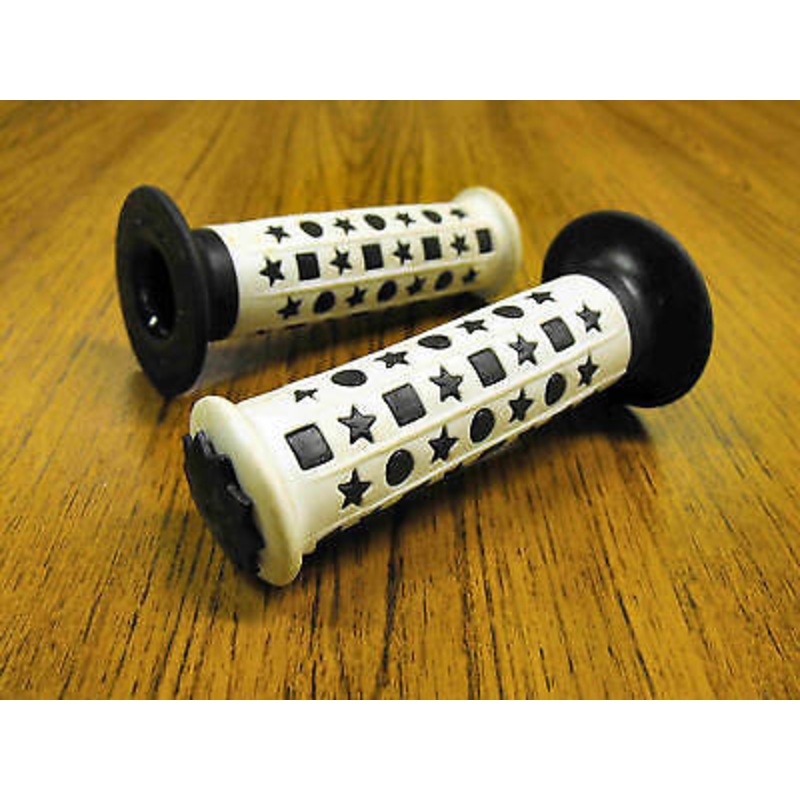 OLD SCHOOL BMX RALEIGH BURNER STAR HANDLEBAR GRIPS MADE IN ITALY 80s BLACK WHITE