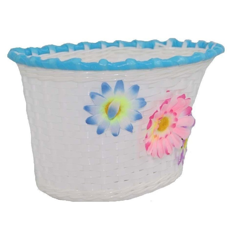 GIRLIE KIDDIES BIKE WICKER BASKET WHITE, PINK & BLUE CUTE FLOWERS GREAT IDEAL PRESENT
