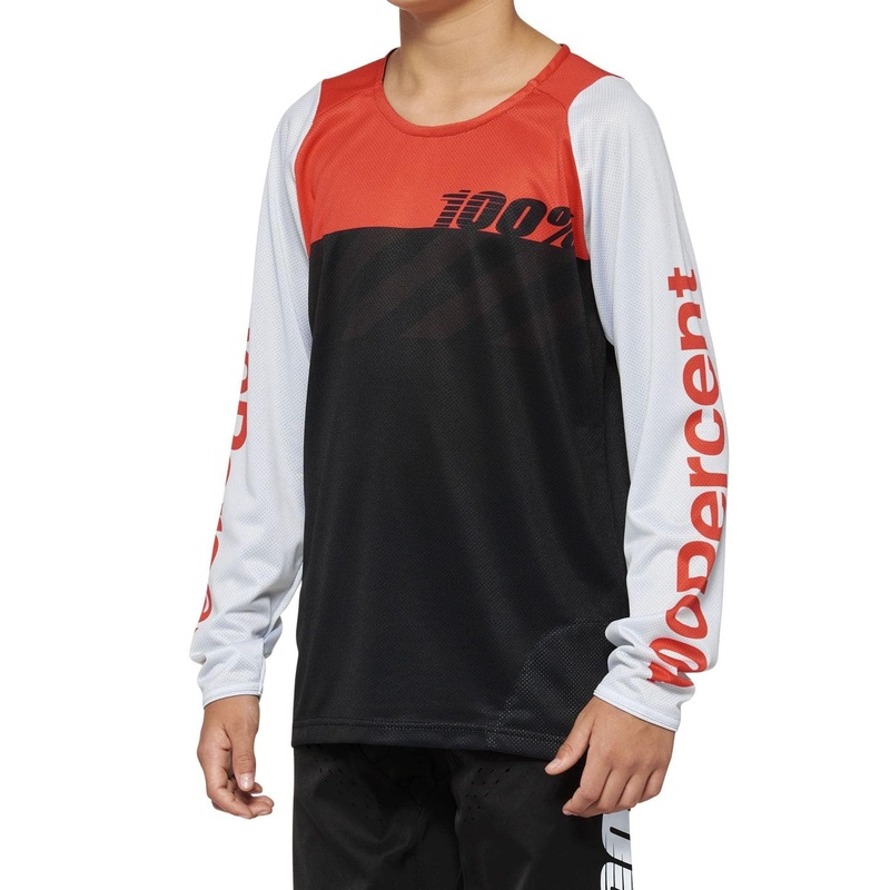 100% R-Core Long Sleeve Youth Jersey 2022 Black/Racer Red
