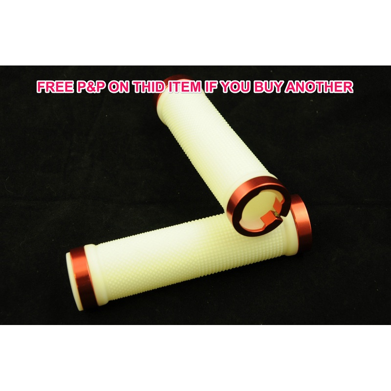 PAIR DOUBLE LOCK ON BIKE HANDLEBAR GRIPS V SMART LOCK ON BOTH SIDES WHITE+RED
