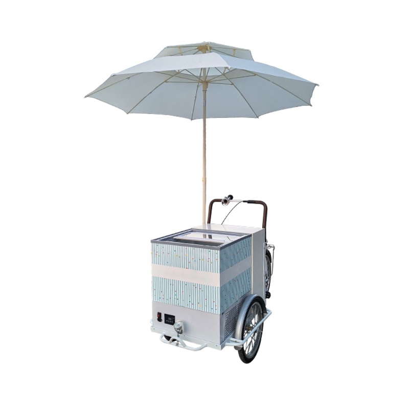 Three Wheels Ice Cream Cart with Bike Ice Cream Trolley Mobile Cart