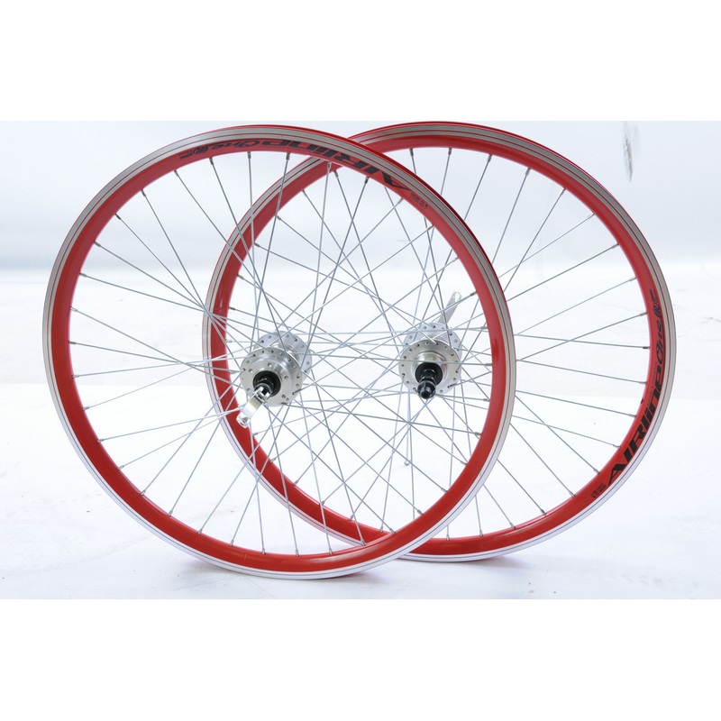 PAIR WHEELS 24 MTB DISC BRAKE HUB Q-R RED DOUBLE WALL 507 X 21 RIM MULTISPEED