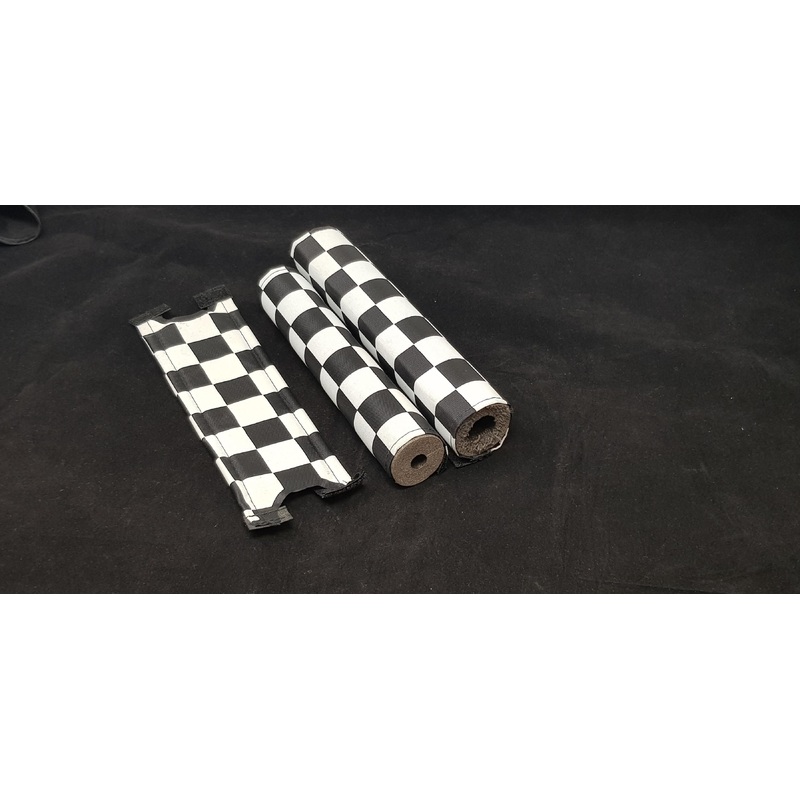 BMX BLACK & WHITE CHEQUERED PAD SET 3 PC FRAME,HANDLEBAR & STEM OLD SCHOOL BMX