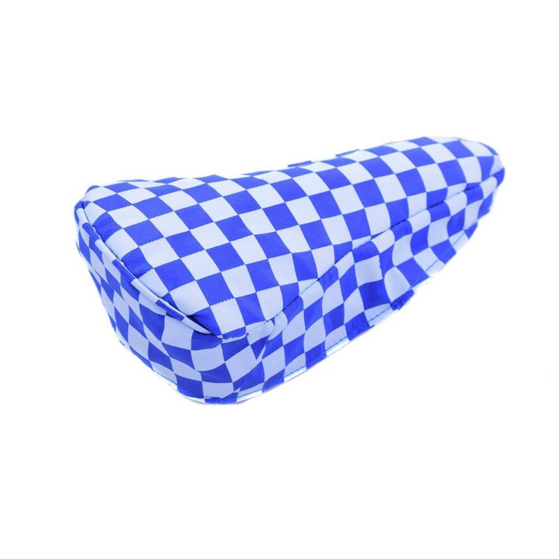 BLUE & WHITE CHEQUERED BIKE SEAT COVER RETRO SUIT BMX, MTB OR ANY CYCLE SADDLE