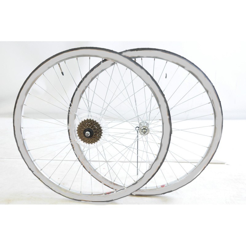 27×1 1-4 MULTI SPEED WHEEL SET WITH TYRES,TUBES FREEWHEEL FOR 50’s 80’s RACER