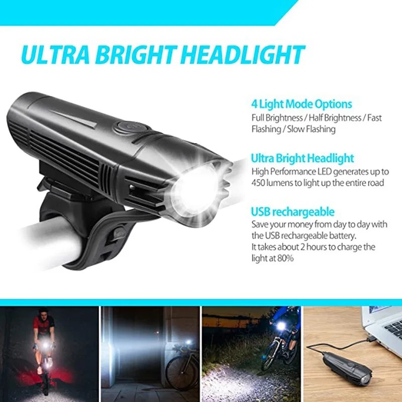 Best Seller 5W High Lumen USB Rechargeable Bicycle Light Ultra Bright Bike Front Light and Rear Light Combo