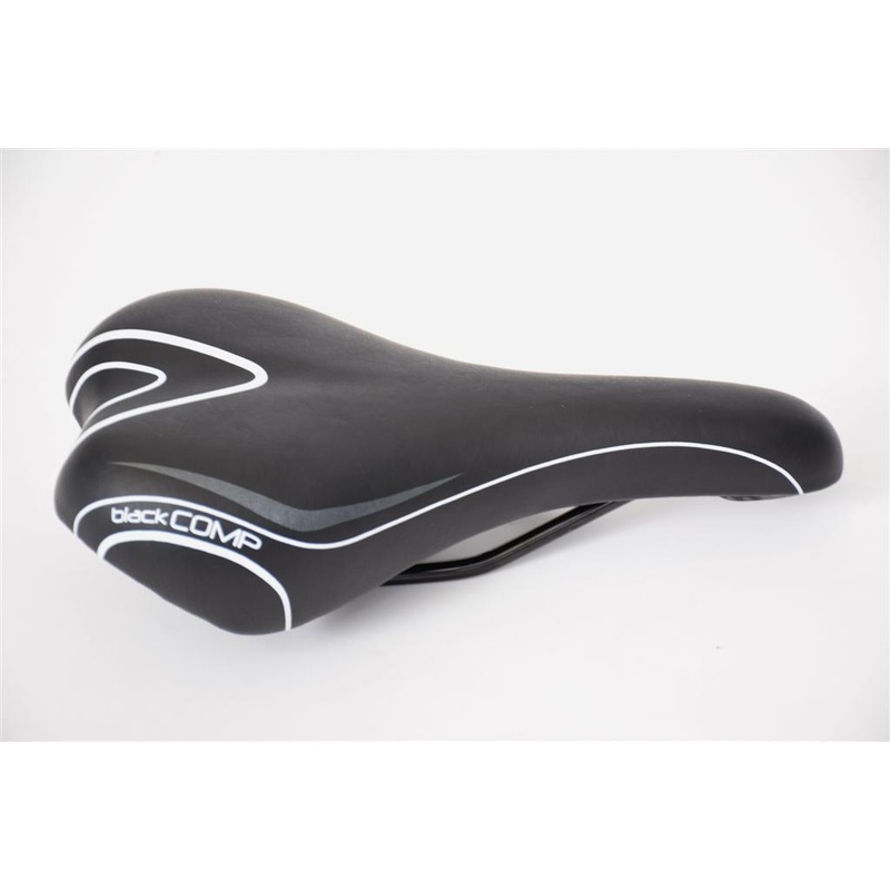MTB OR ROAD BIKE SEAT SADDLE BLACK COMP IN BLACK-WHITE VINYL SADDLE 250mmx130mm