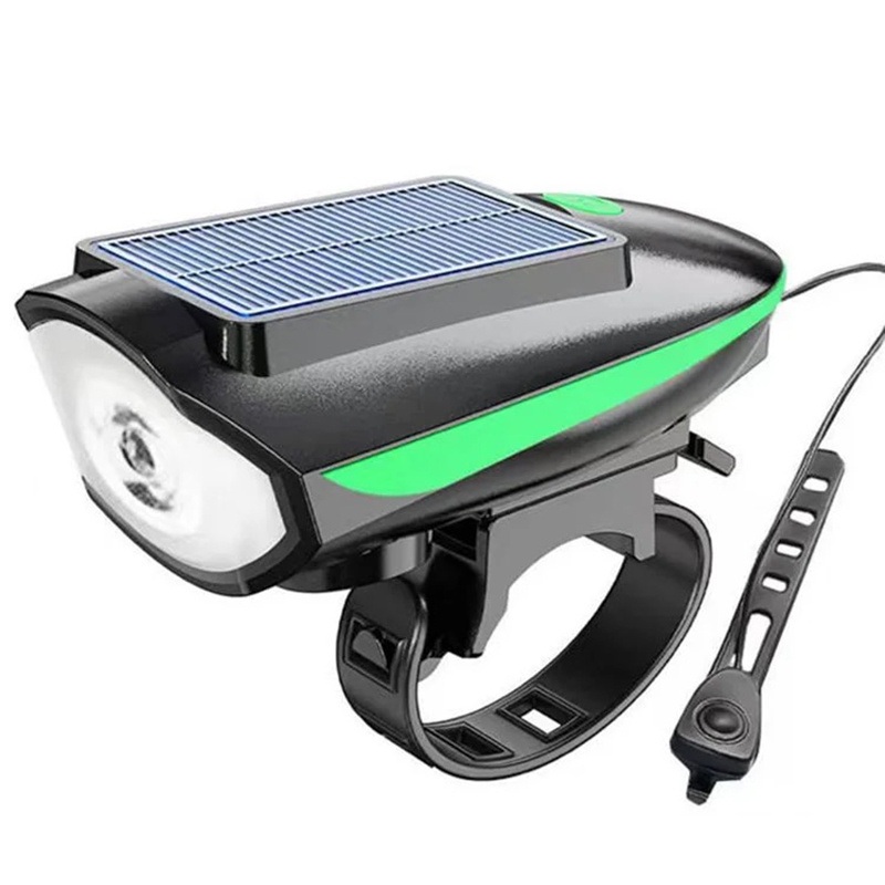 Bicycle Horn USB Headlight LED Solar Power Electric Night Riding Bike Light