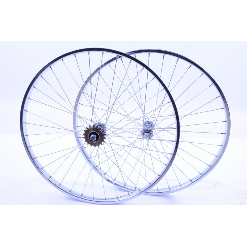 PAIR VINTAGE 24 x 1 3-8 STEEL WHEEL SET FOR 50’s-80’s JUNIOR BIKES SINGLE SPEED