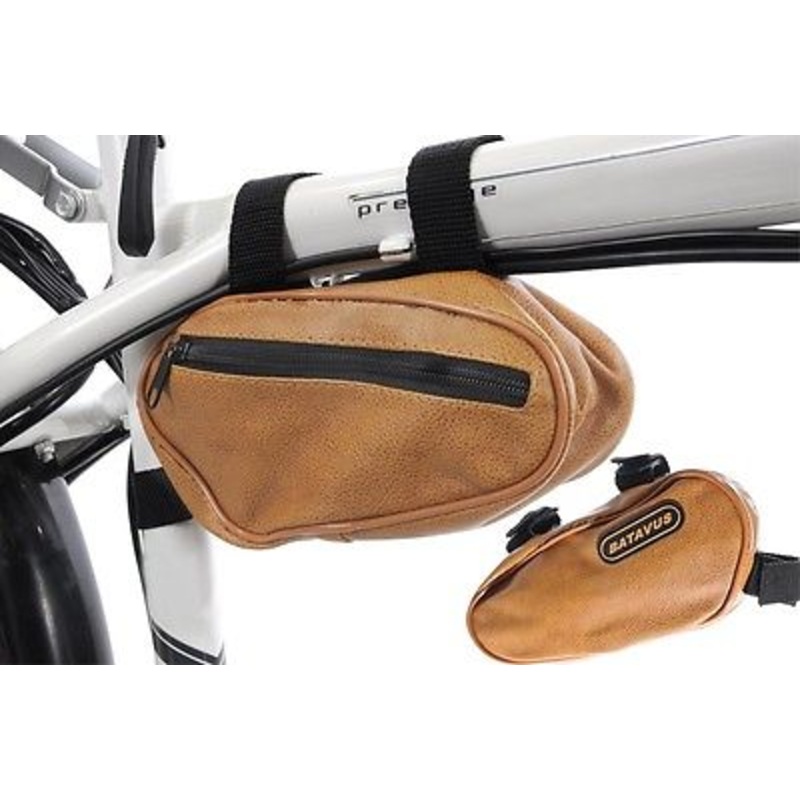 BATAVUS BIKE FRAME BAG BROWN LEATHER LOOK ZIPPED CORNER POUCH